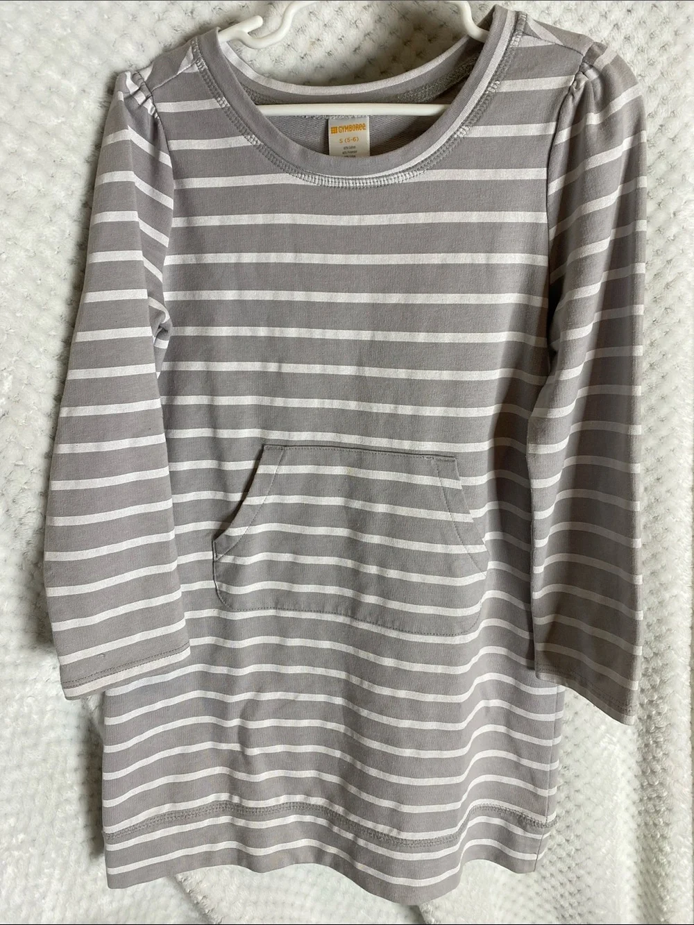 Gymboree Gray & White Striped Long Sleeve Dress with Front Pocket